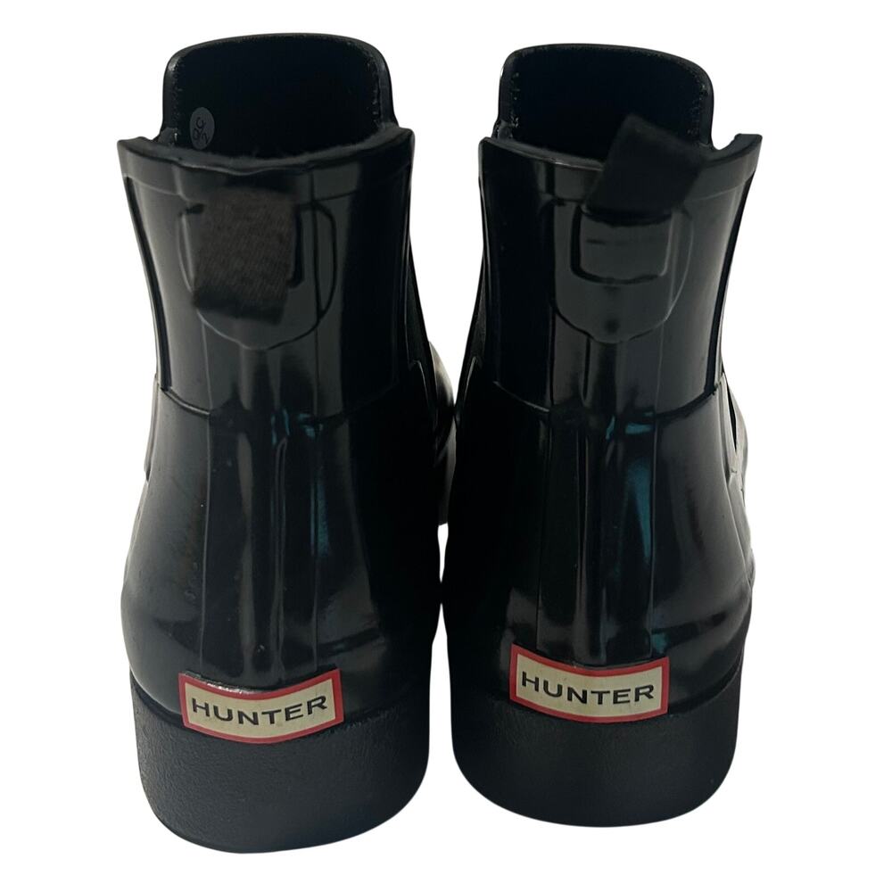 Hunter Women's Gloss Original Refined Waterproof Chelsea Rain Boots Black Size 7 - Picture 3 of 4